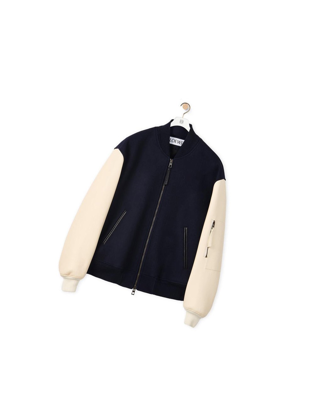 Loewe Cuero sleeve bomber in wool Azul Marino Creme | UDJQK-9543