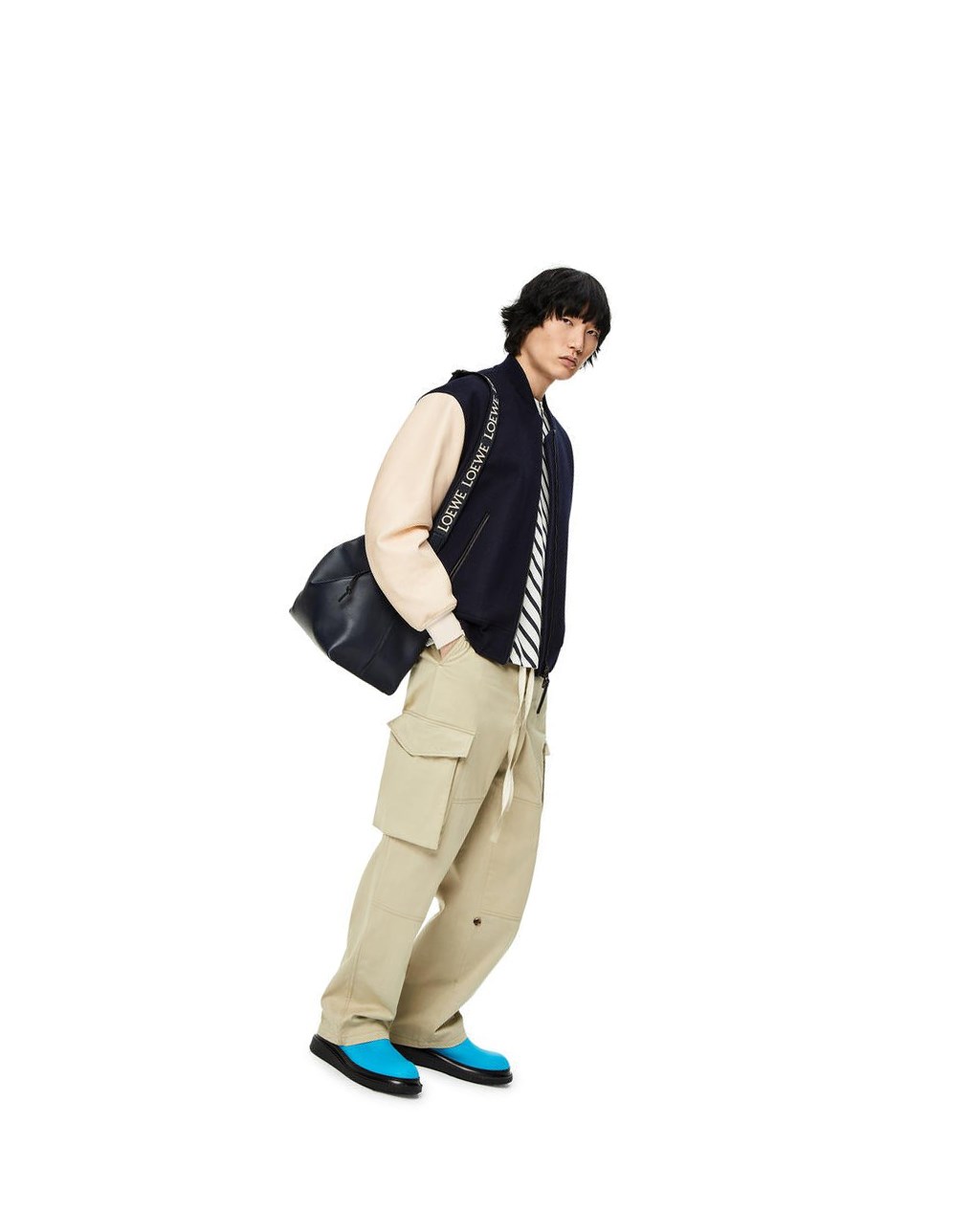 Loewe Cuero sleeve bomber in wool Azul Marino Creme | UDJQK-9543
