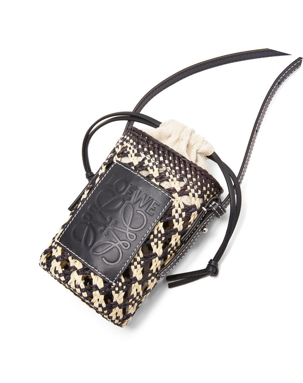 Loewe Cylinder Pocket in iraca palm and calfskin Azul Marino Azules | JGVAB-3826