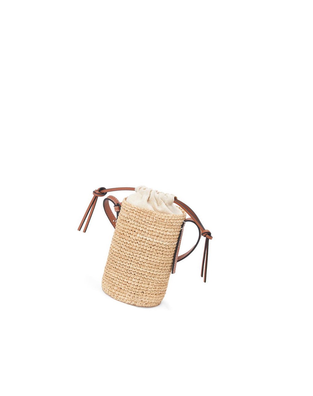 Loewe Cylinder Pocket in raffia and calfskin Natural / Tan | QCREG-2564