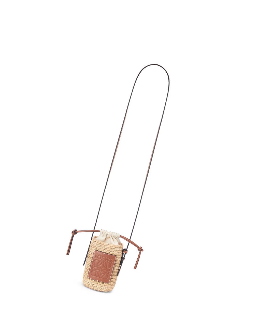Loewe Cylinder Pocket in raffia and calfskin Natural / Tan | QCREG-2564