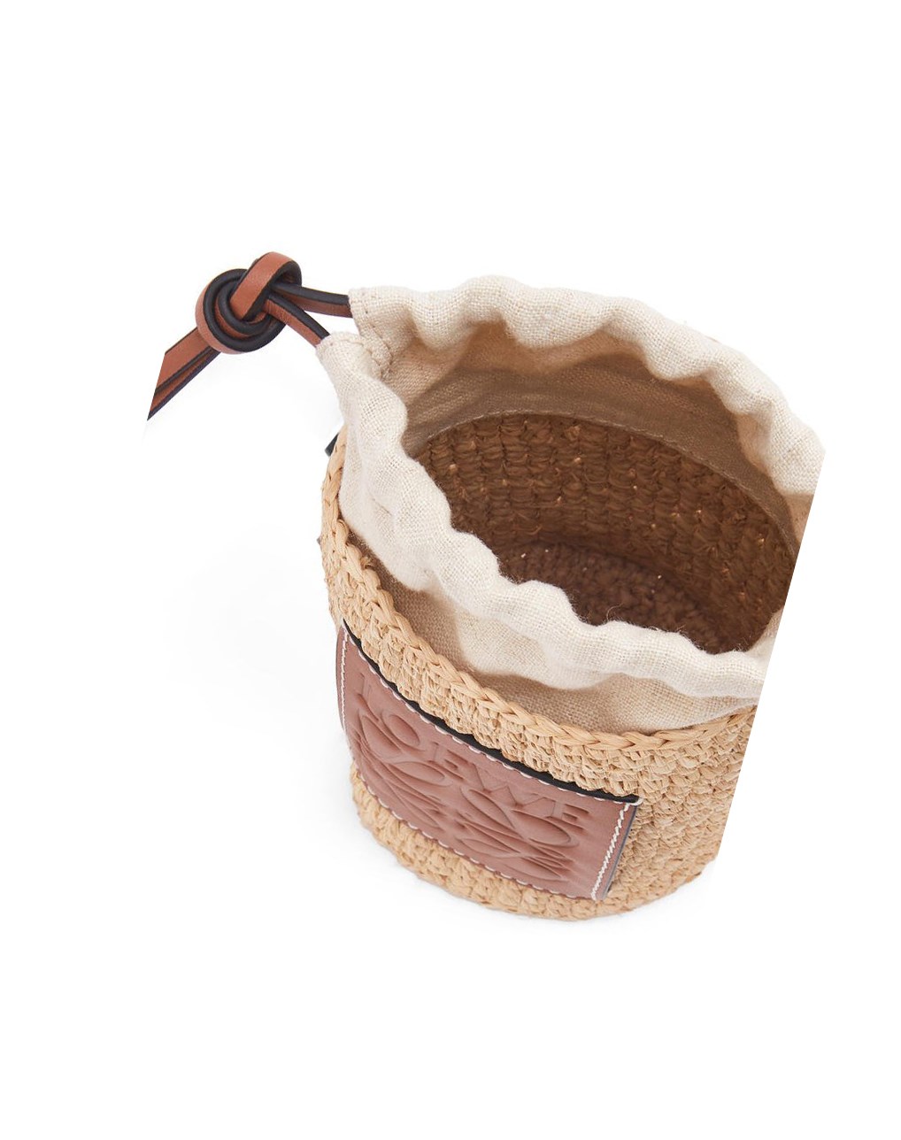 Loewe Cylinder Pocket in raffia and calfskin Natural / Tan | QCREG-2564