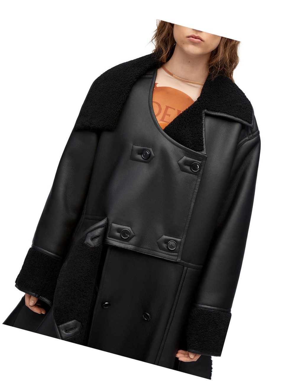 Loewe Deconstructed coat in shearling Negros | UARND-6435