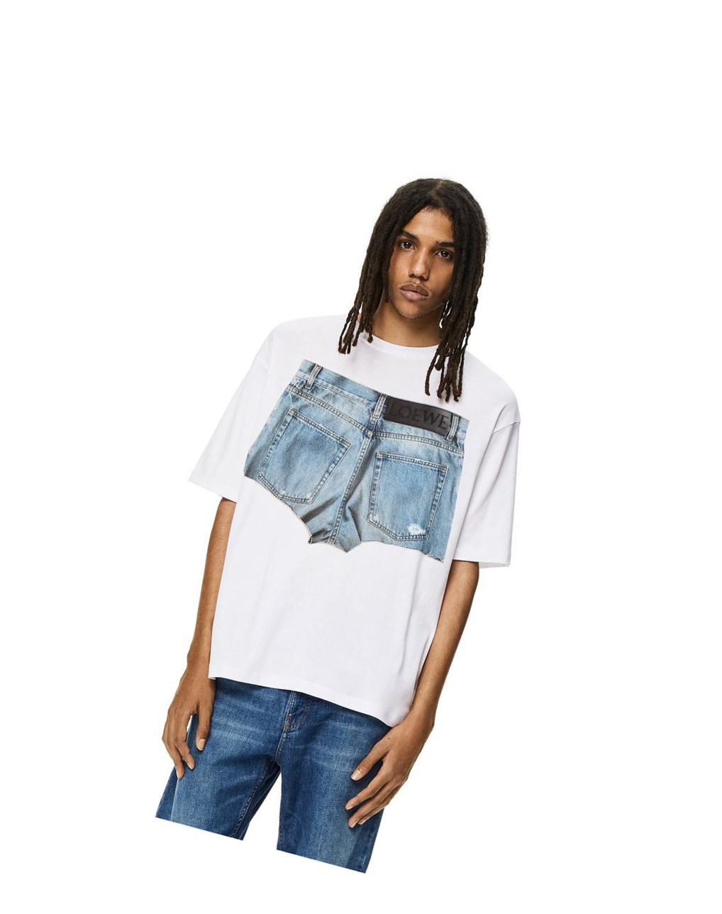 Loewe Denim shorts print T-shirt in cotton Blancos | TGRHE-8163
