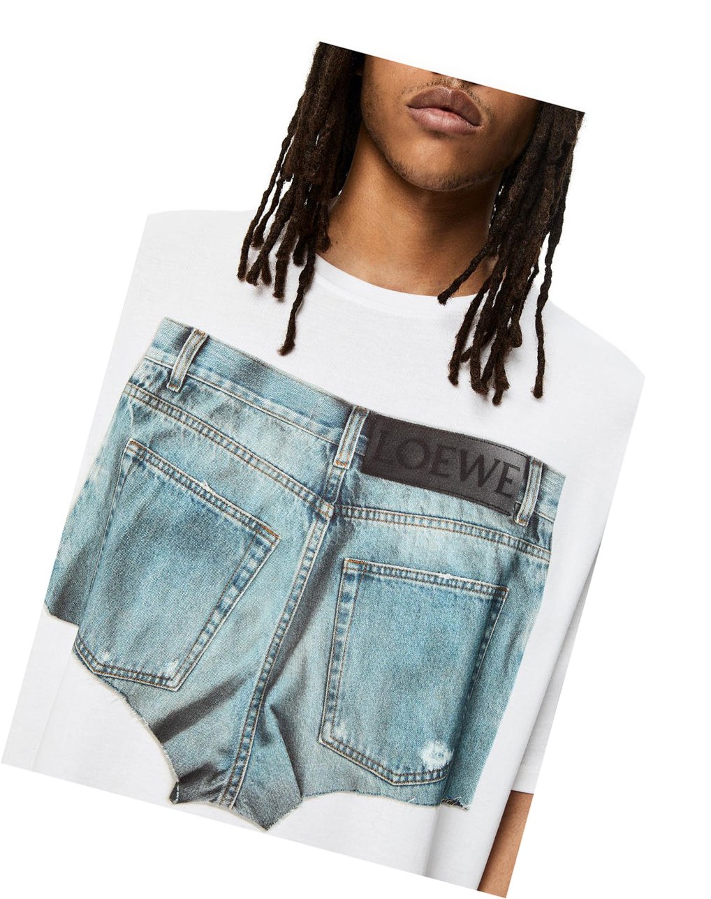 Loewe Denim shorts print T-shirt in cotton Blancos | TGRHE-8163