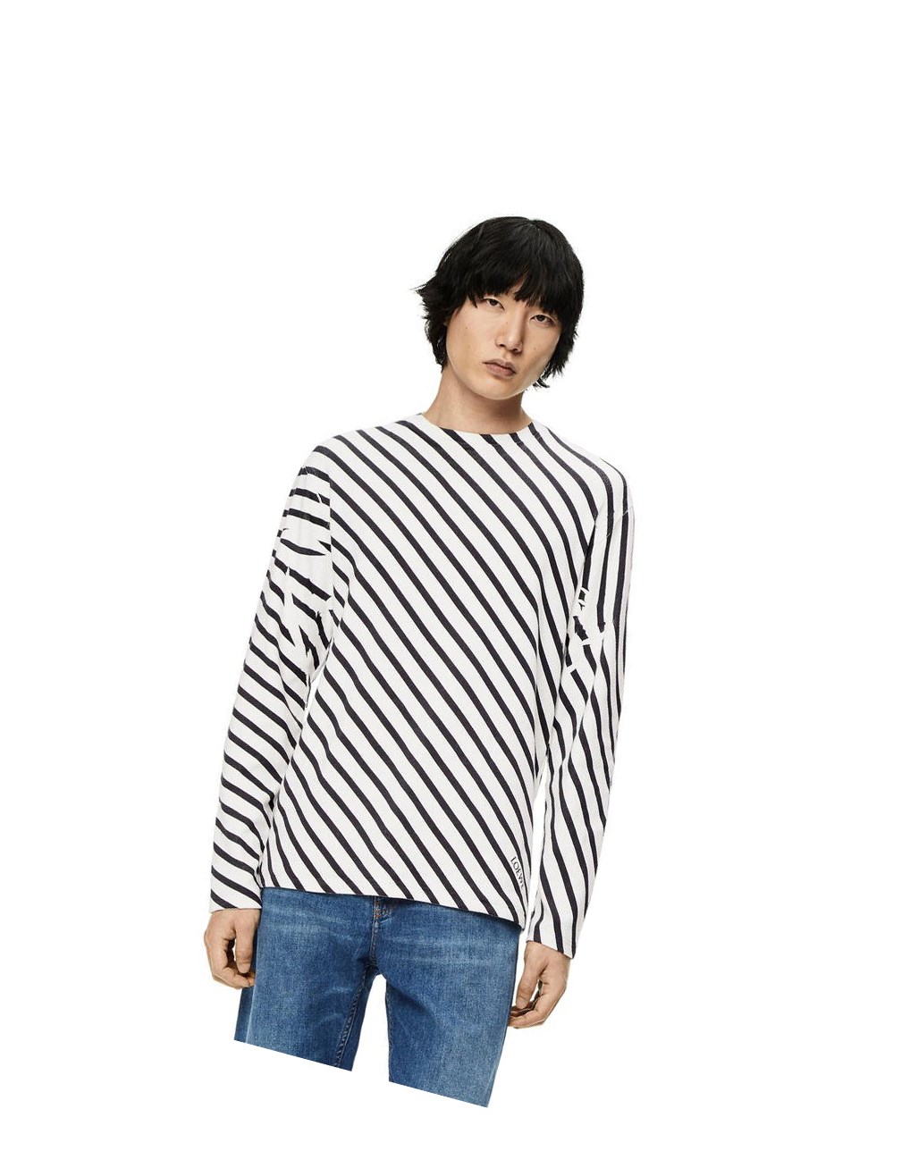Loewe Diagonal stripe T-shirt in cotton Blancos Azul Marino | NWHQX-9287