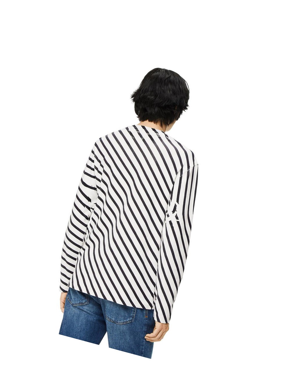 Loewe Diagonal stripe T-shirt in cotton Blancos Azul Marino | NWHQX-9287