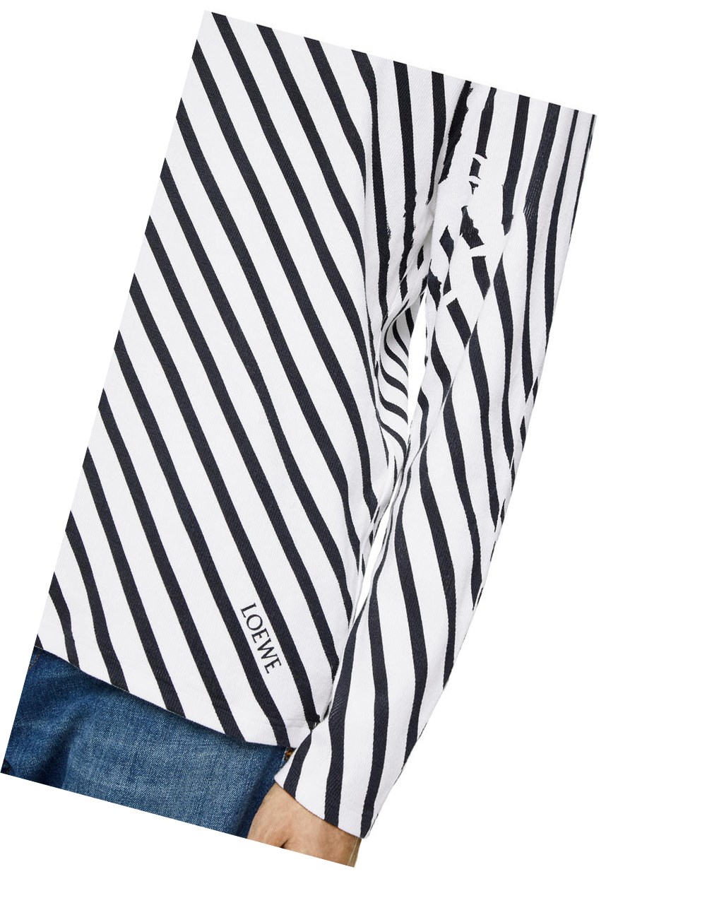 Loewe Diagonal stripe T-shirt in cotton Blancos Azul Marino | NWHQX-9287