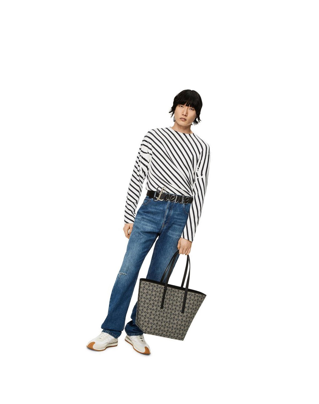 Loewe Diagonal stripe T-shirt in cotton Blancos Azul Marino | NWHQX-9287