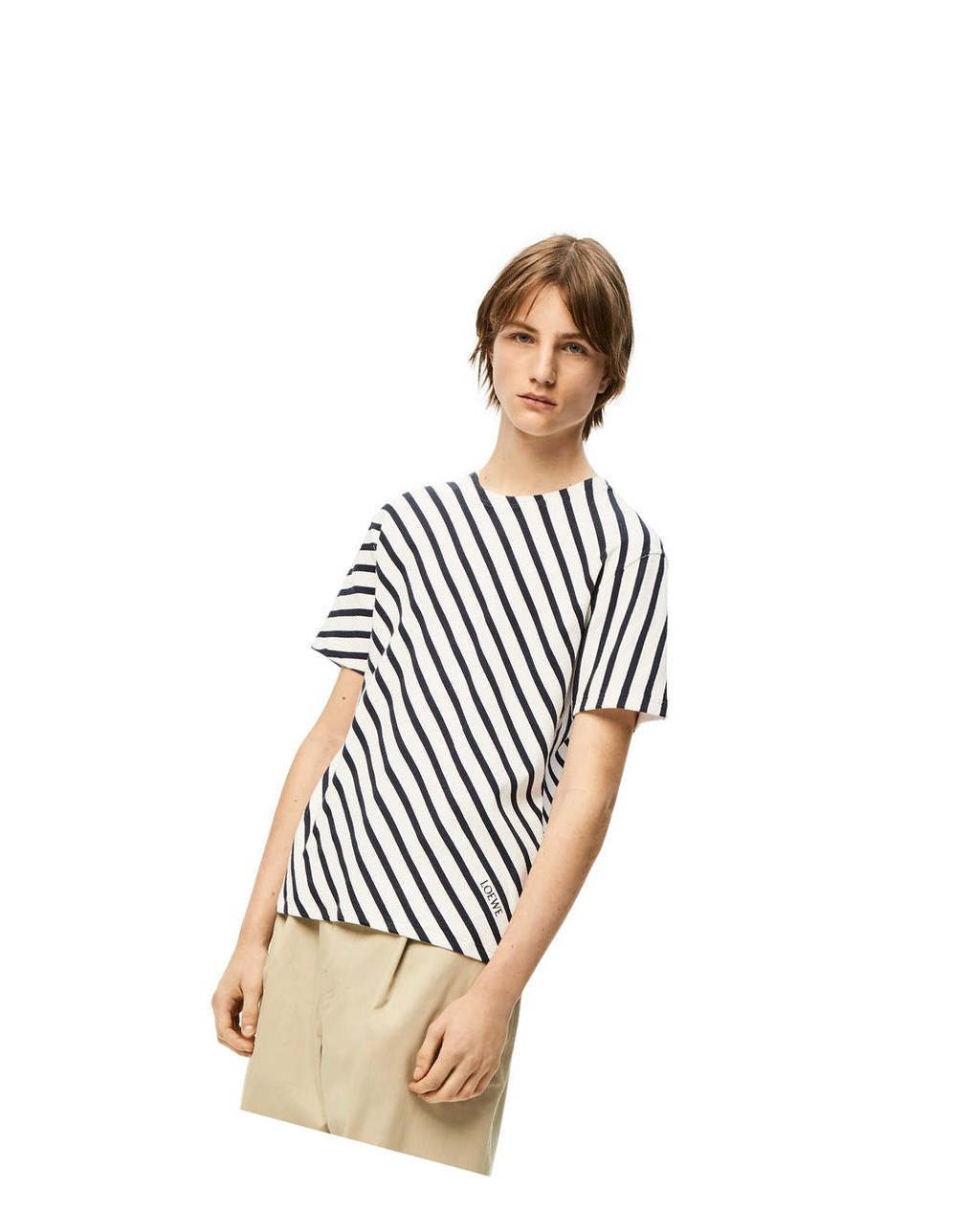 Loewe Diagonal stripe T-shirt in cotton Blancos Azul Marino | TGXPA-6723