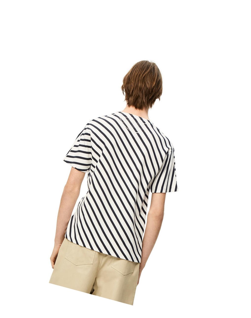 Loewe Diagonal stripe T-shirt in cotton Blancos Azul Marino | TGXPA-6723