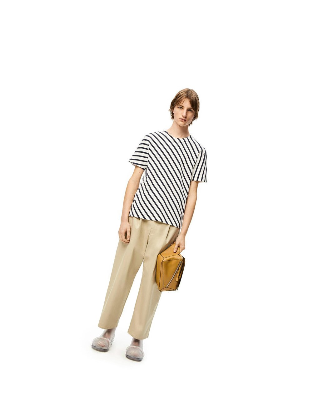 Loewe Diagonal stripe T-shirt in cotton Blancos Azul Marino | TGXPA-6723