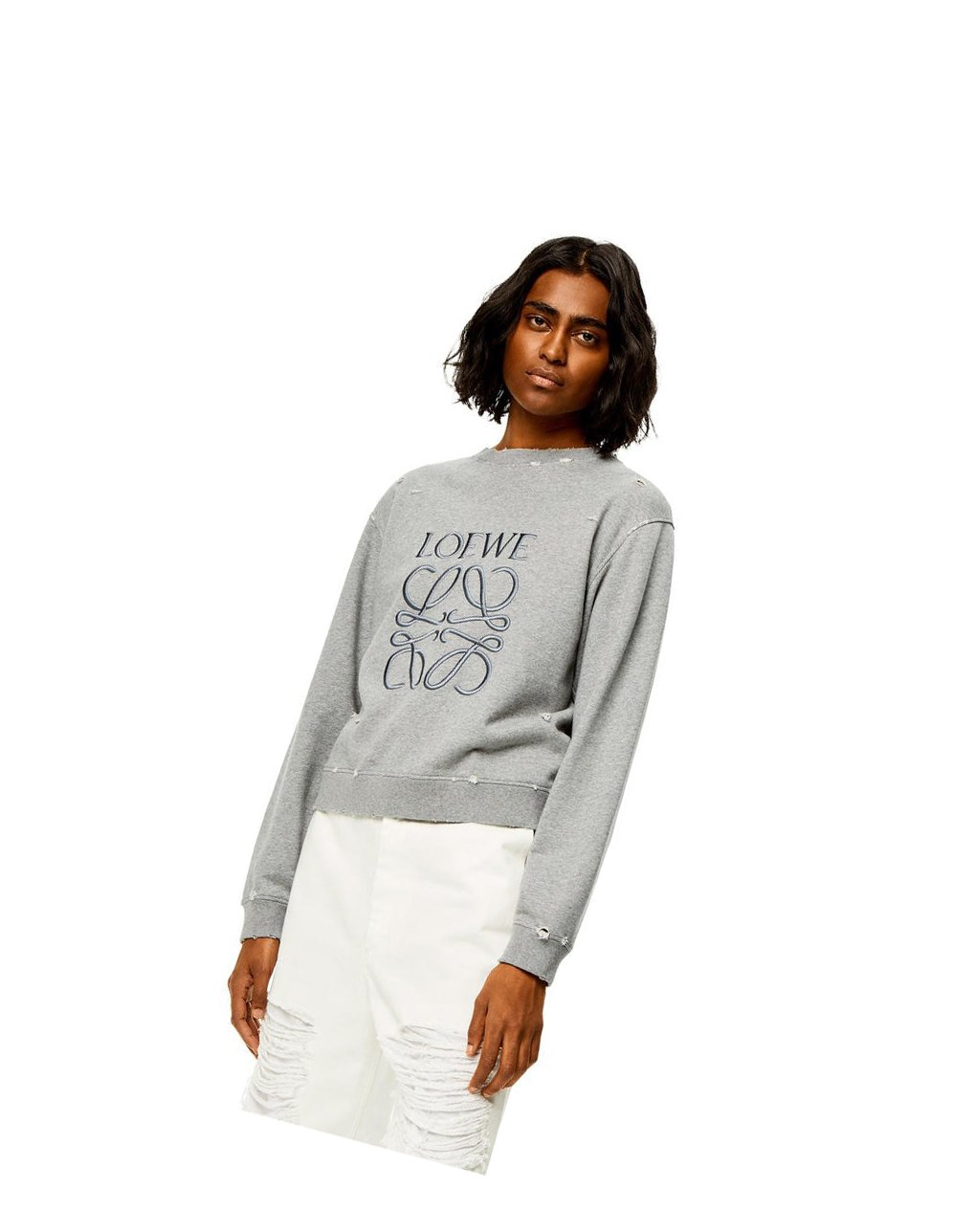 Loewe Distressed Anagram sweatshirt in cotton Grises | ODGQA-4905