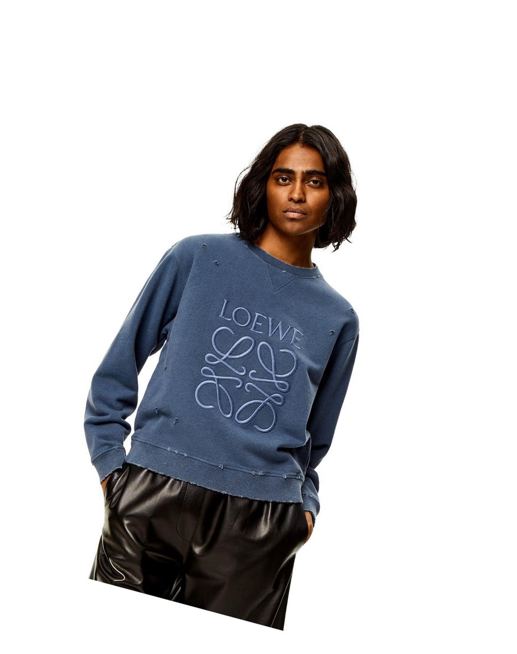 Loewe Distressed Anagram sweatshirt in cotton Azules | QCDPJ-0185