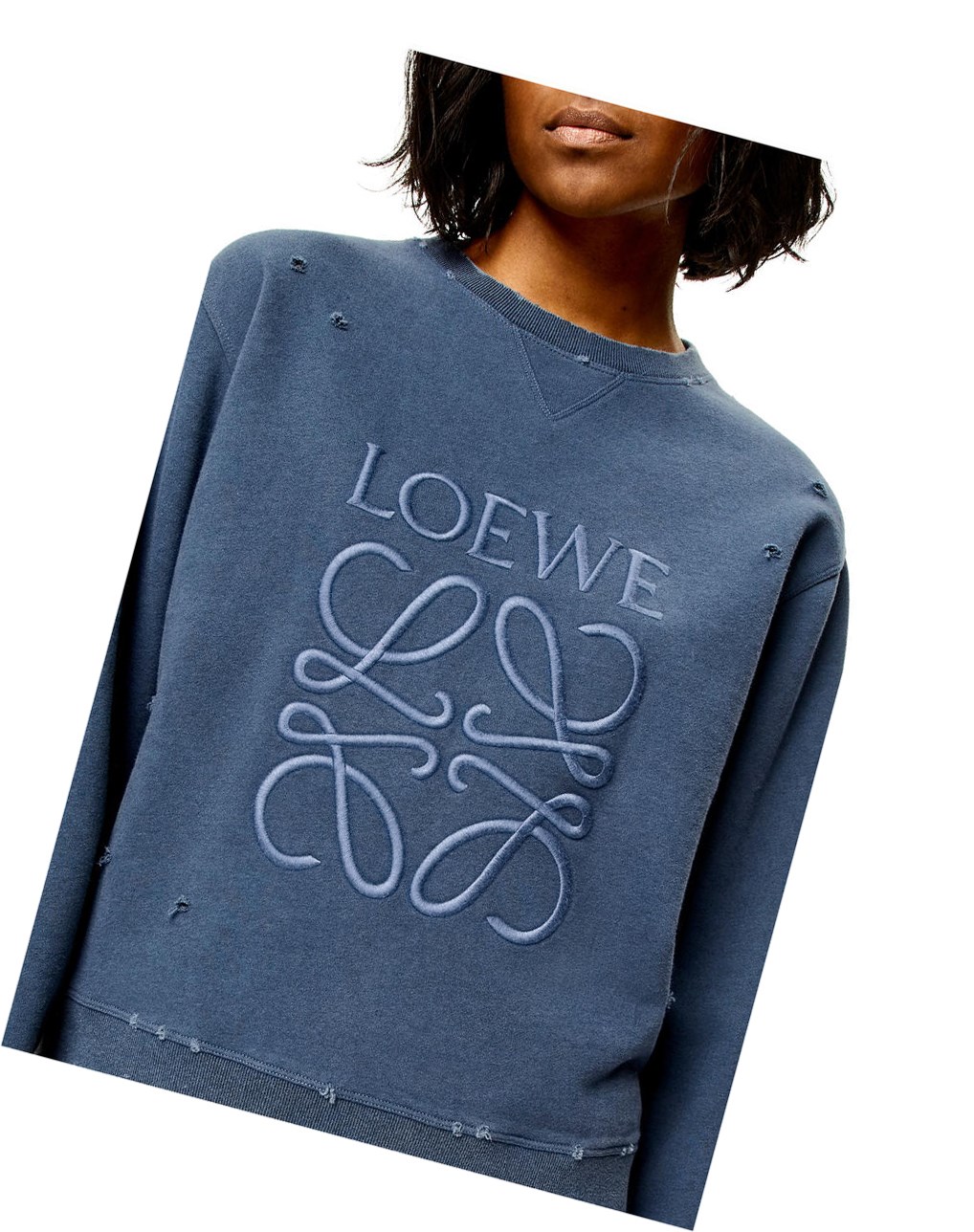 Loewe Distressed Anagram sweatshirt in cotton Azules | QCDPJ-0185