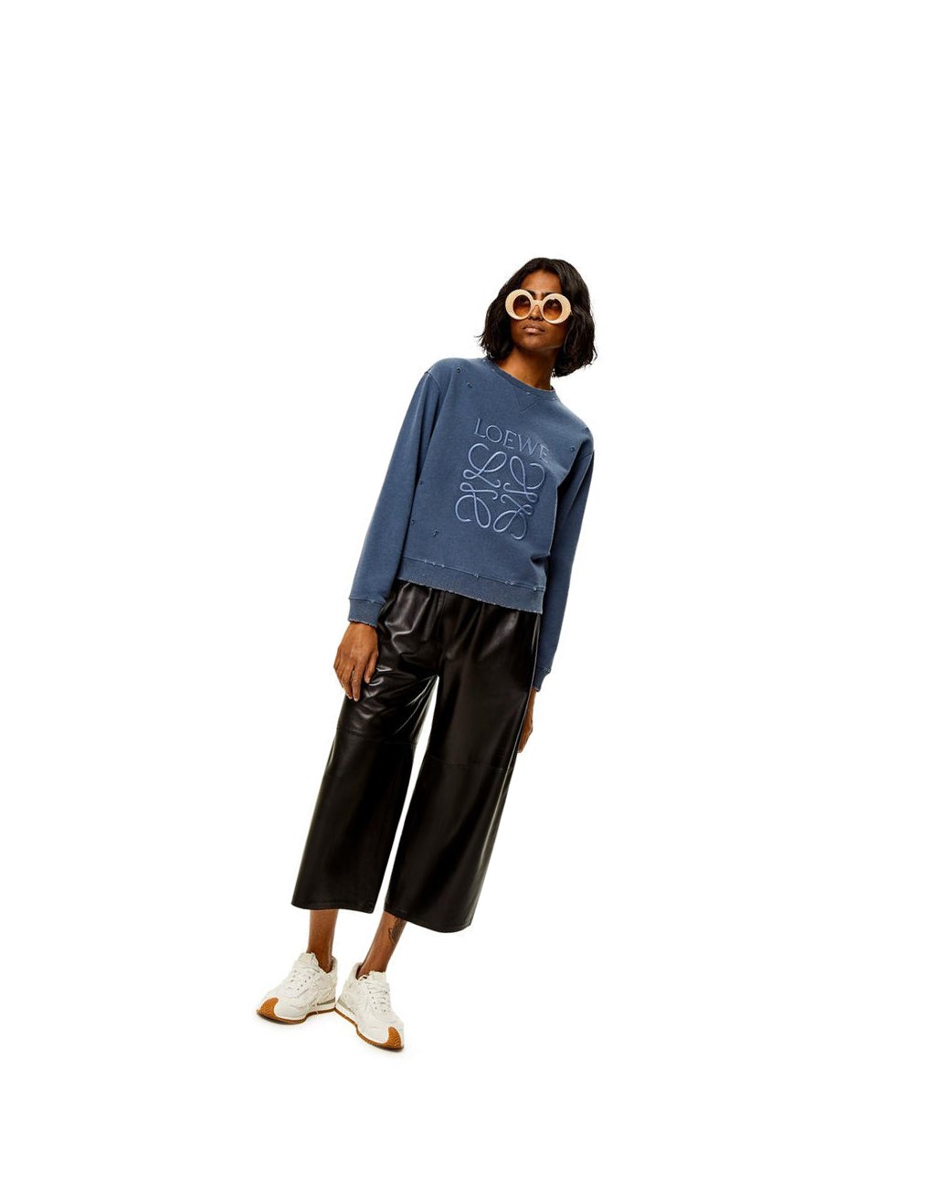 Loewe Distressed Anagram sweatshirt in cotton Azules | QCDPJ-0185