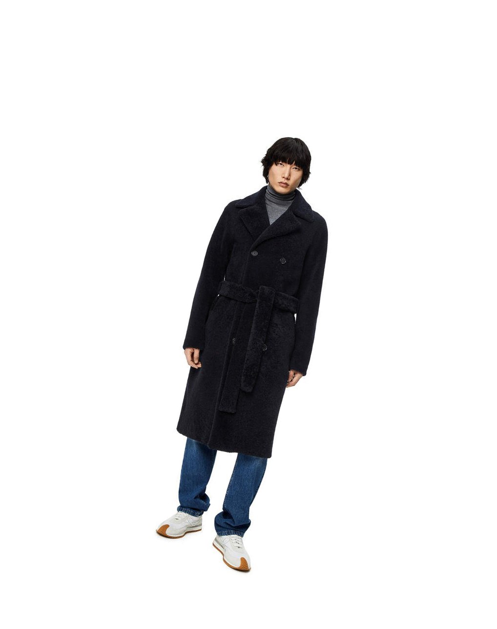 Loewe Double breasted coat in shearling Azul Marino Negros Azules | BSRLF-0571