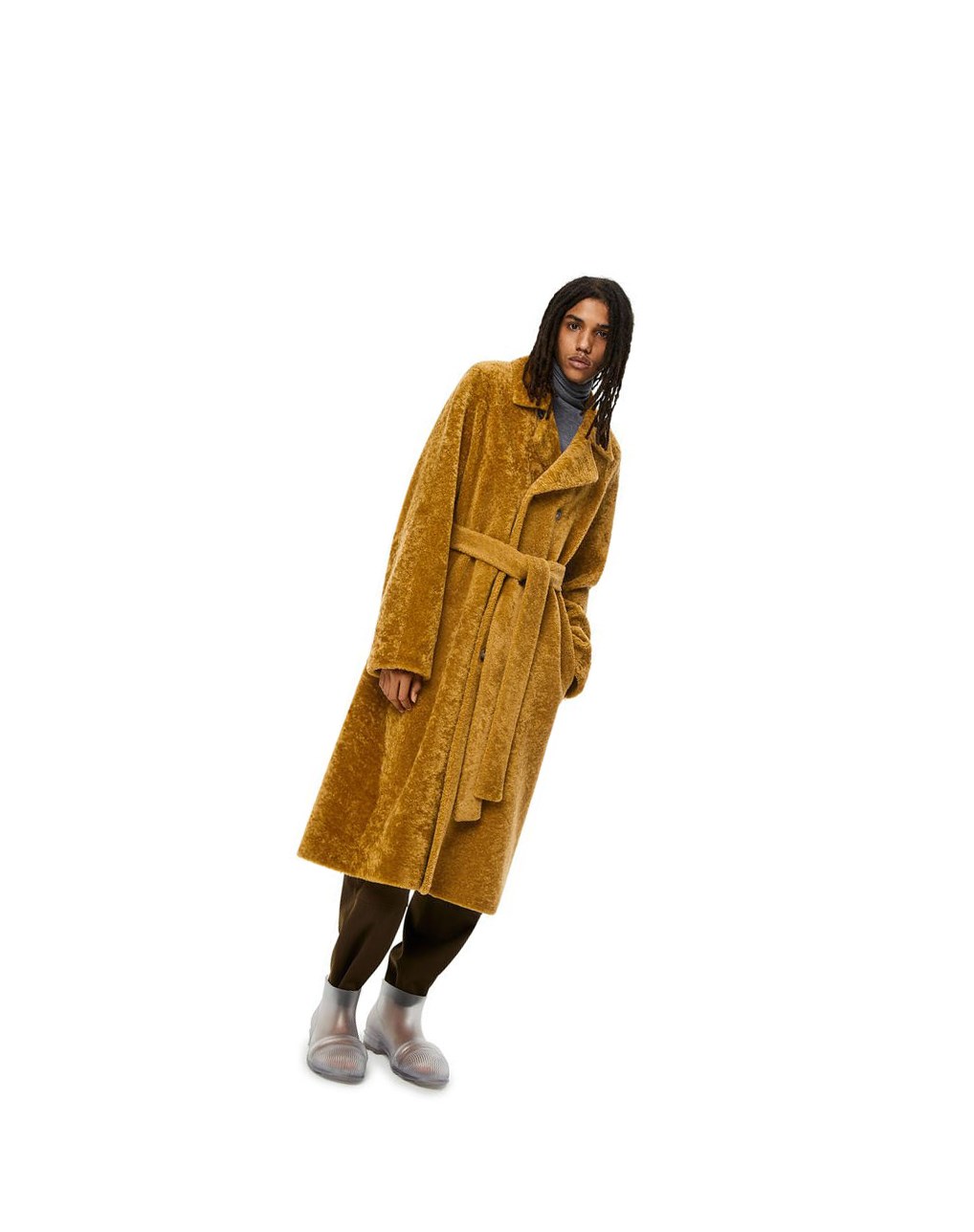 Loewe Double breasted coat in shearling Tobacco | QSTRF-7930