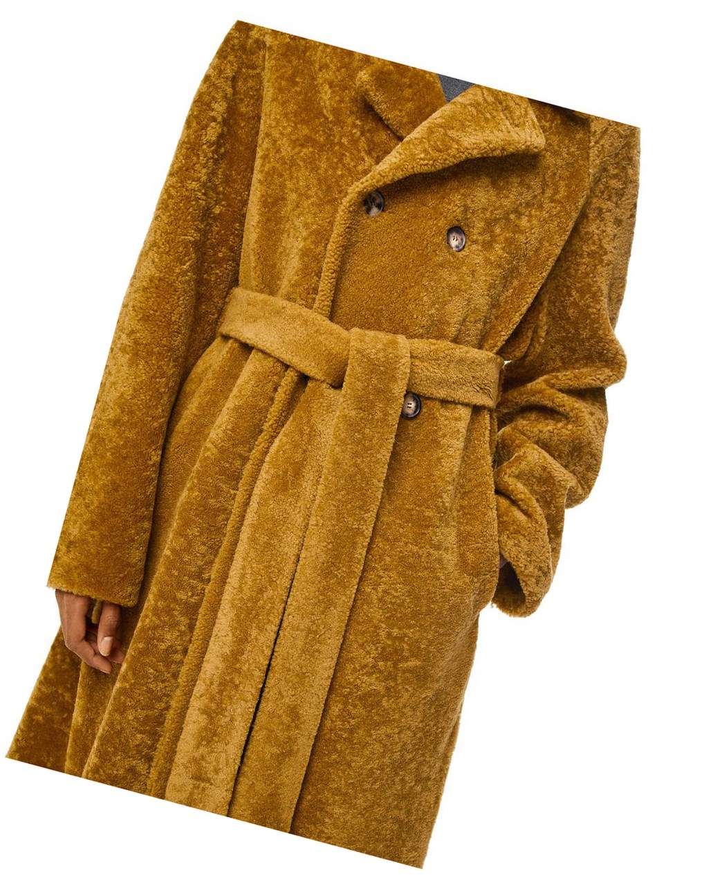 Loewe Double breasted coat in shearling Tobacco | QSTRF-7930