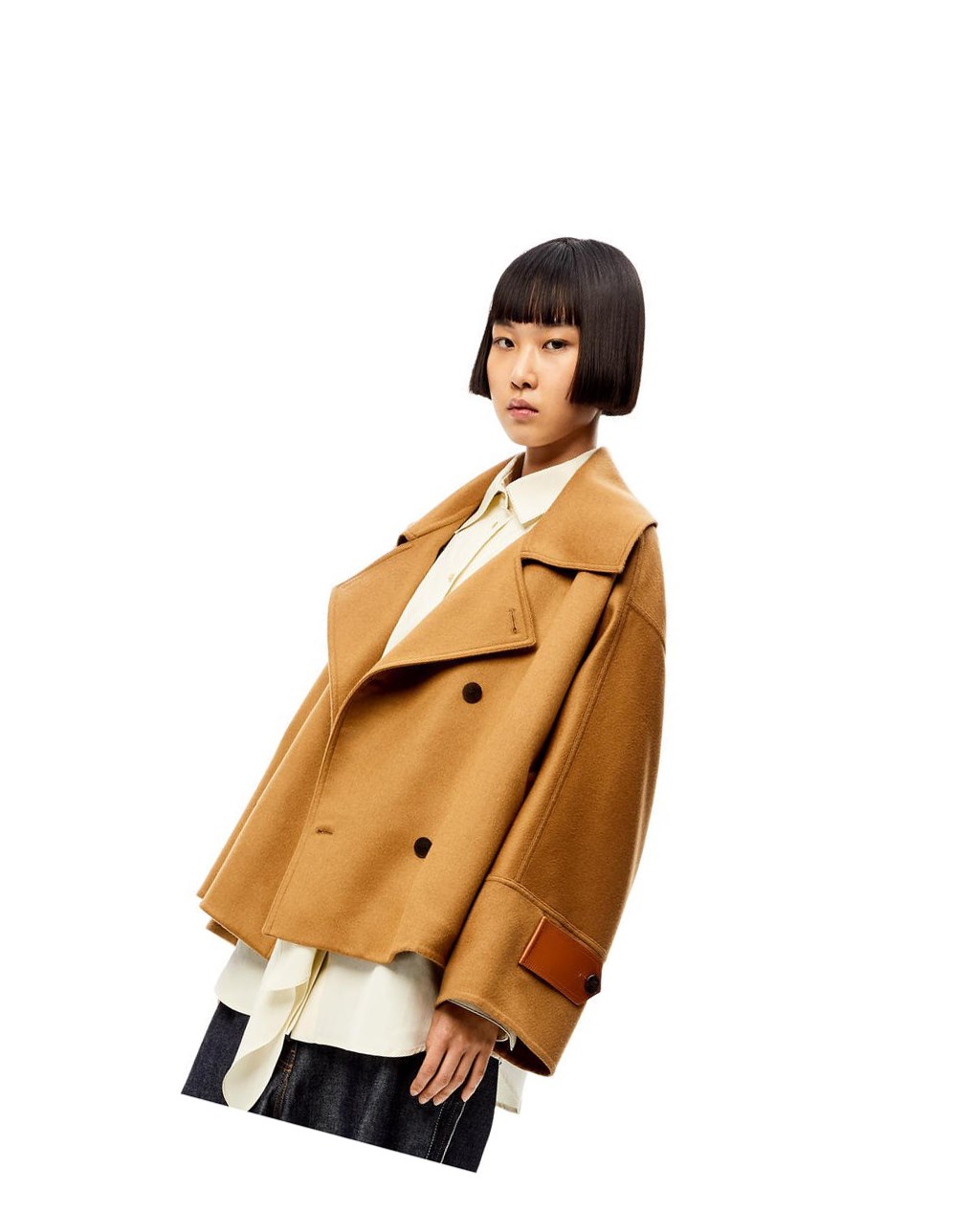 Loewe Double breasted short jacket in wool and cashmere Camel | BAYNR-6483