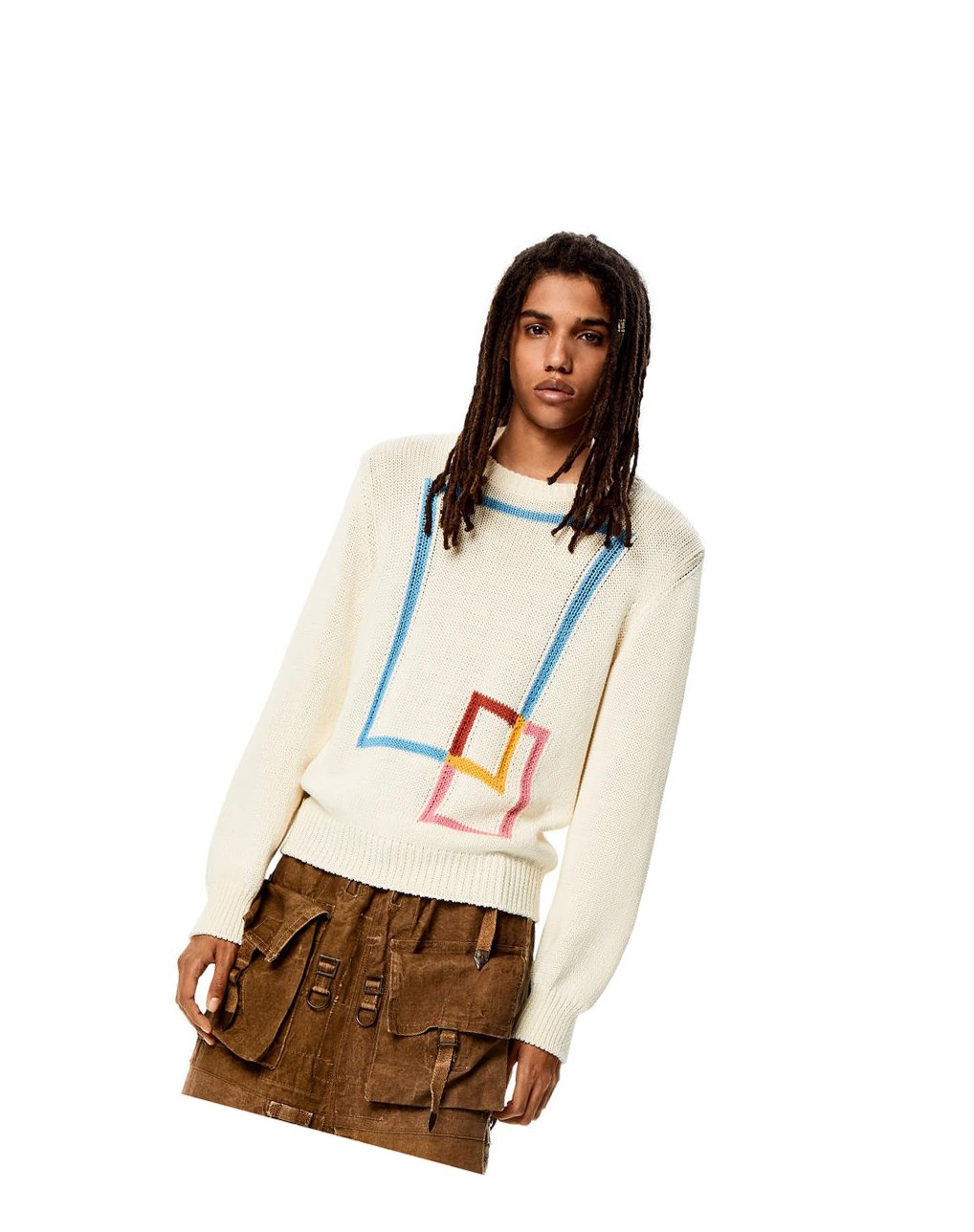 Loewe Double square sweater in organic cotton Blancos Multicolor | STVFM-7601