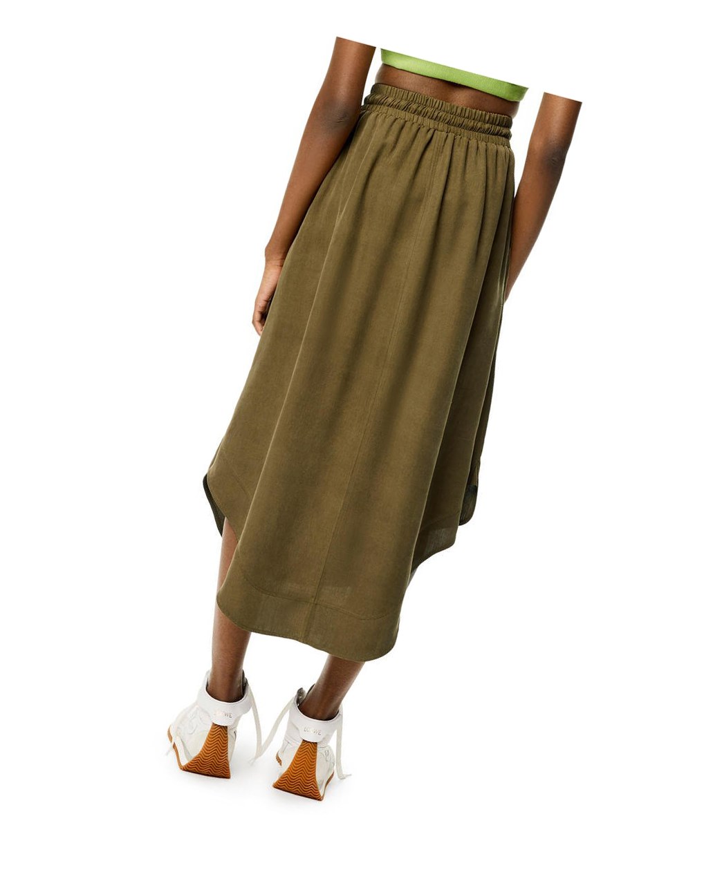 Loewe Elasticated midi skirt in silk Verdes | OQAXH-9821
