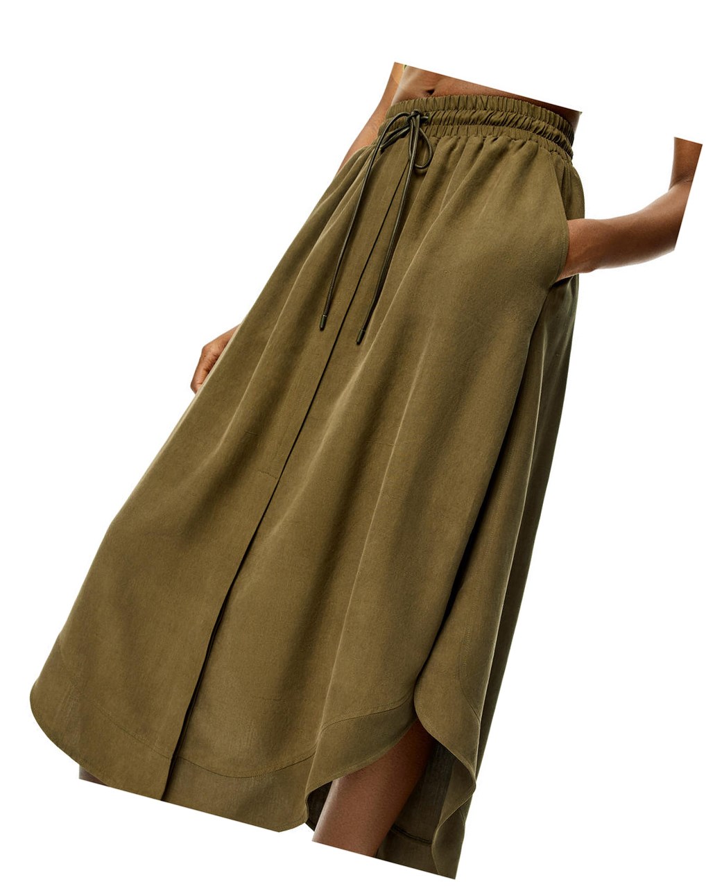 Loewe Elasticated midi skirt in silk Verdes | OQAXH-9821