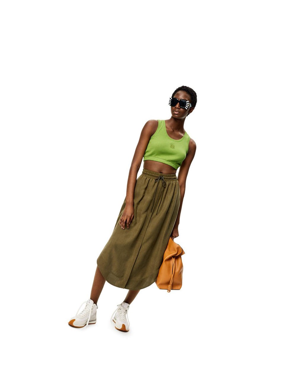 Loewe Elasticated midi skirt in silk Verdes | OQAXH-9821