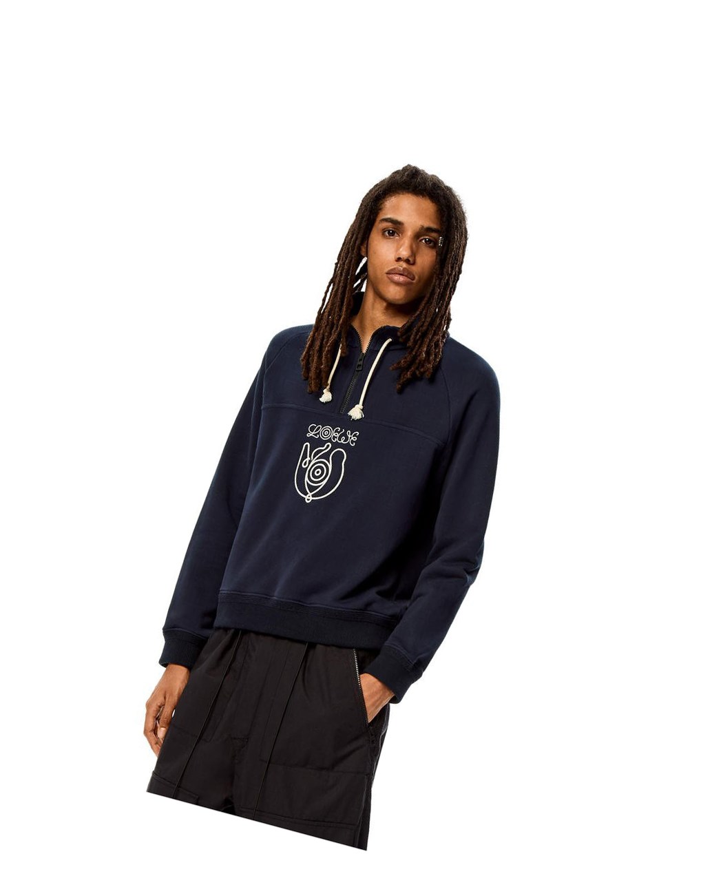 Loewe Embroidered zipped pullover in cotton Azules | TNMSZ-7031