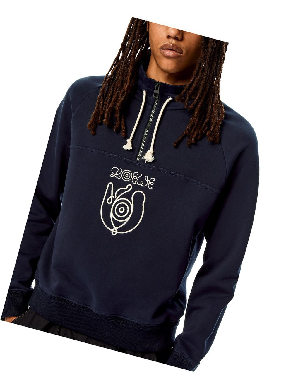 Loewe Embroidered zipped pullover in cotton Azules | TNMSZ-7031