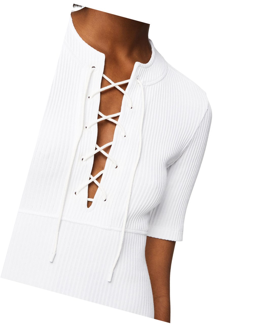 Loewe Encaje-up bodysuit in cotton Blancos | KZXEH-7468