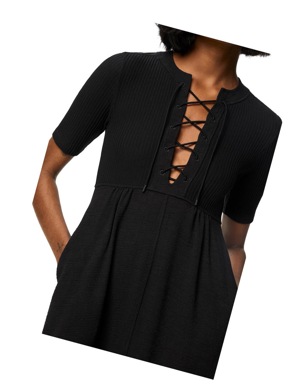 Loewe Encaje up dress in linen and cotton Negros | LKPRJ-5937