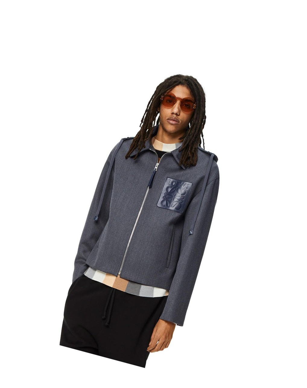 Loewe Encapuchado Anagram zip parka in wool Charcoal | IZEMW-5108