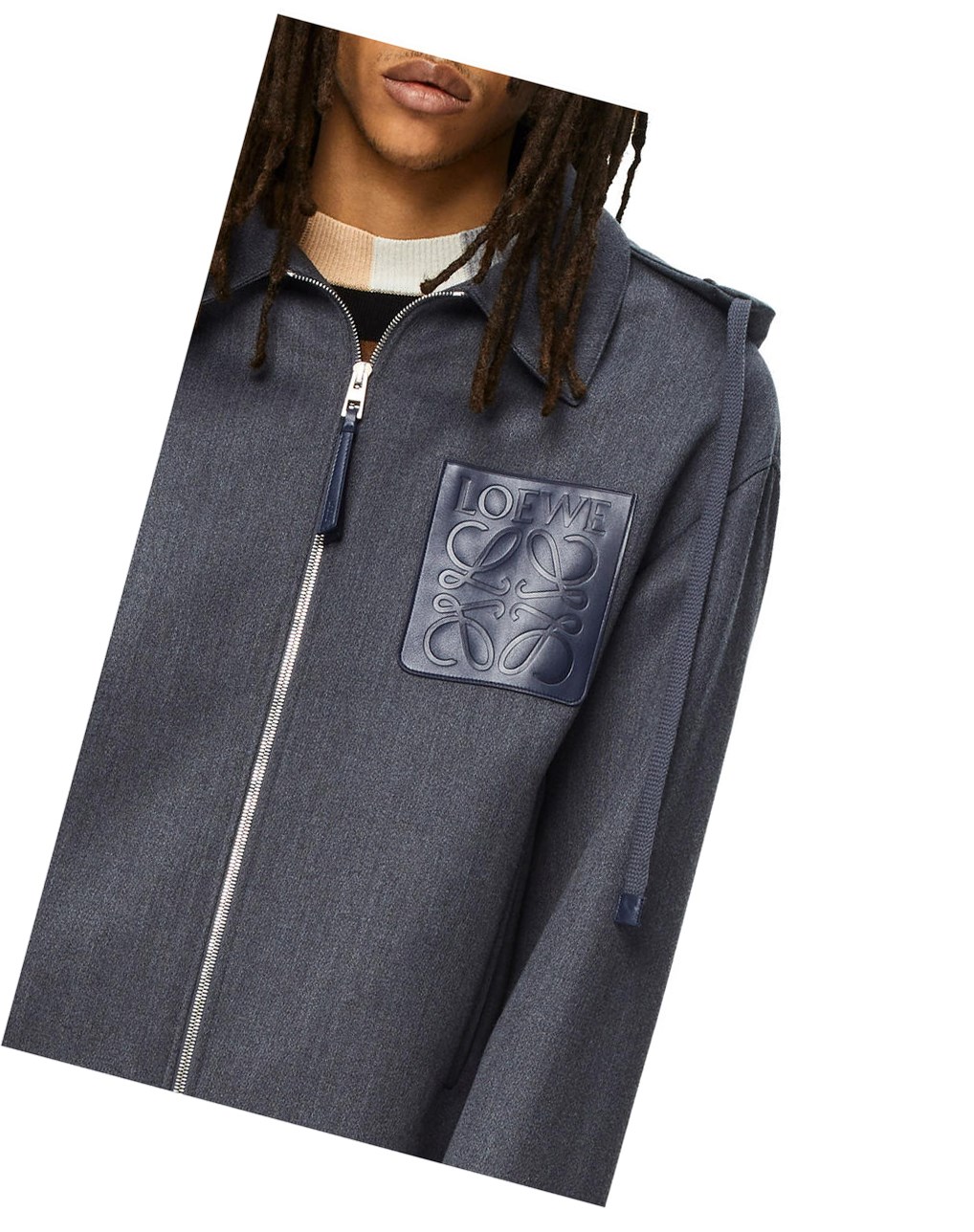 Loewe Encapuchado Anagram zip parka in wool Charcoal | IZEMW-5108