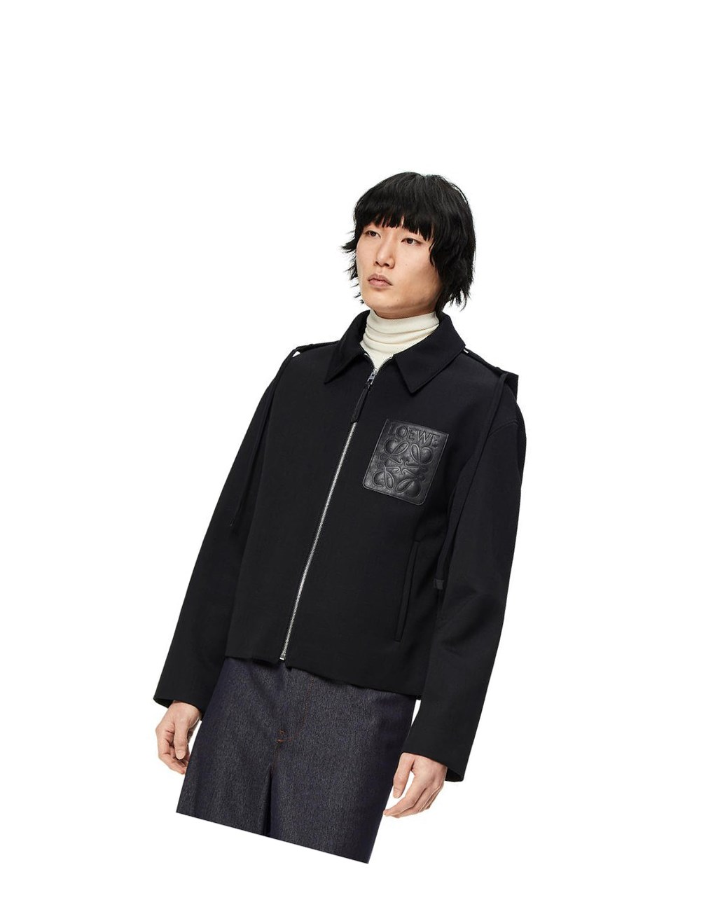 Loewe Encapuchado Anagram zip parka in wool Negros | SEVGZ-9326