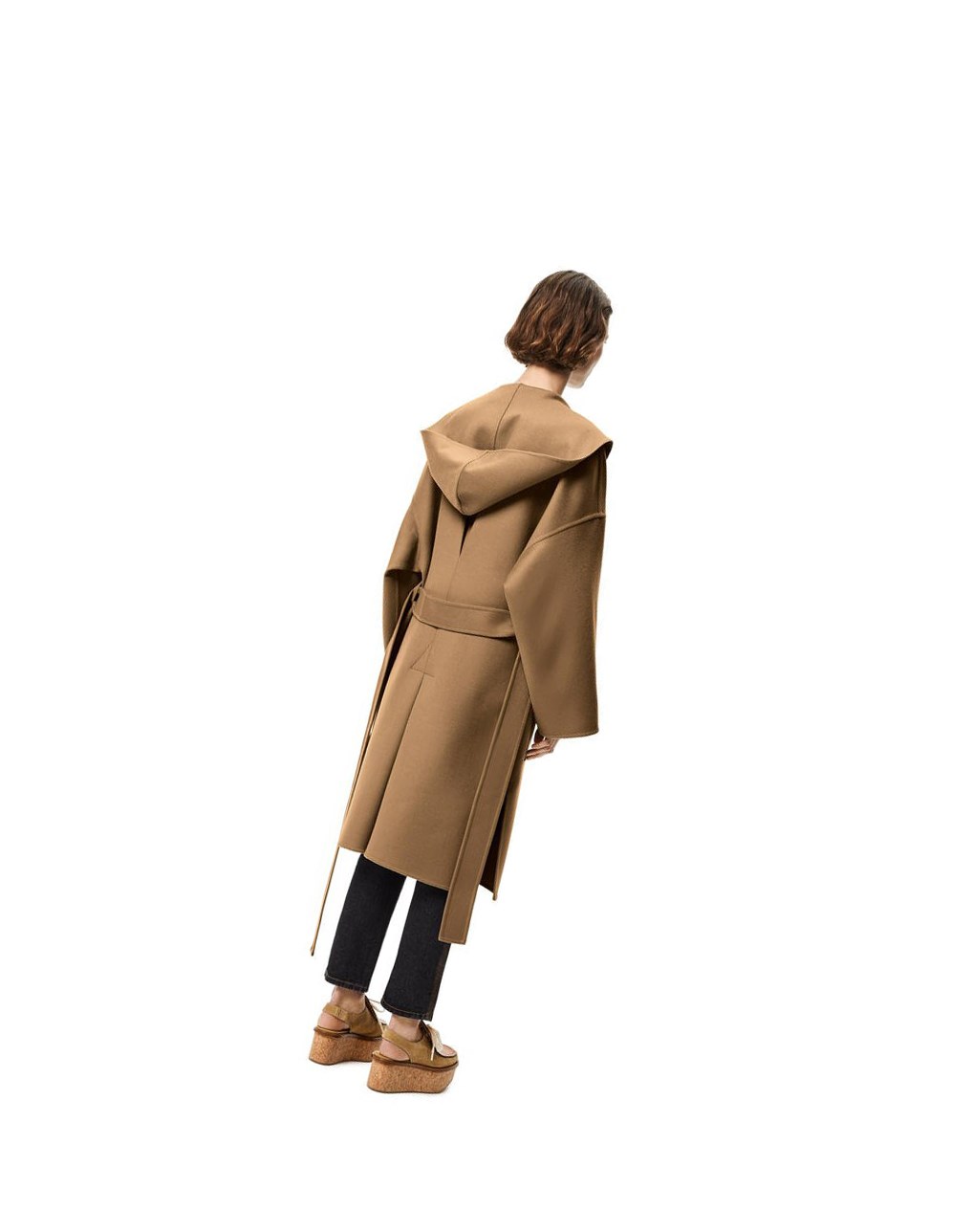 Loewe Encapuchado belted coat in wool and cashmere Camel | EHCSD-7640