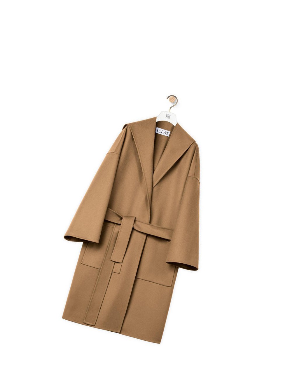 Loewe Encapuchado belted coat in wool and cashmere Camel | EHCSD-7640