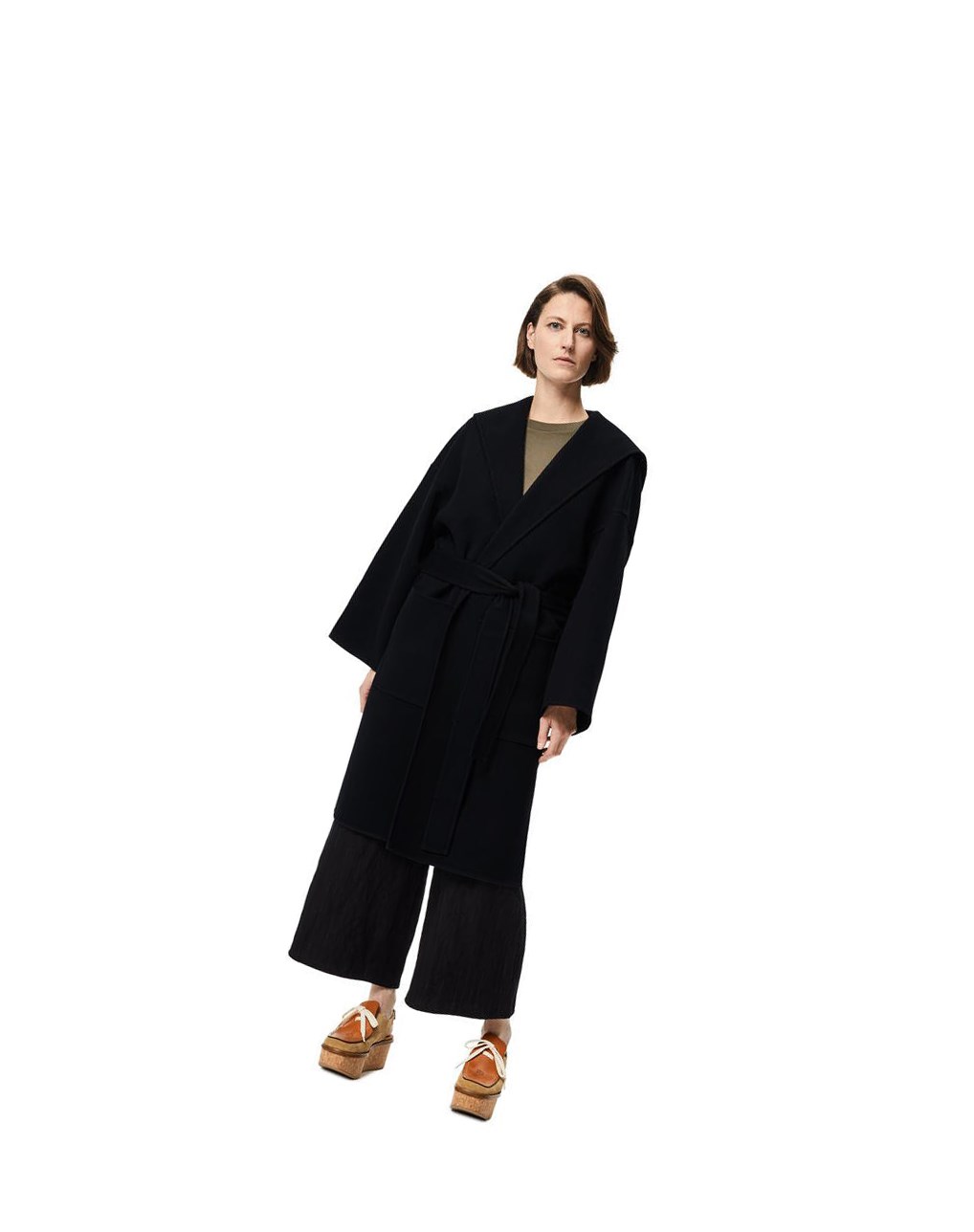 Loewe Encapuchado belted coat in wool and cashmere Negros | HLMQG-8043