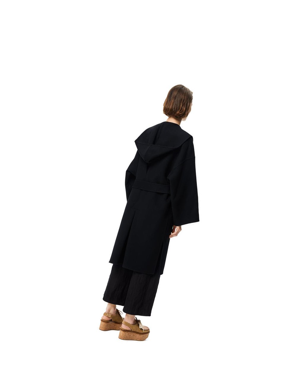 Loewe Encapuchado belted coat in wool and cashmere Negros | HLMQG-8043