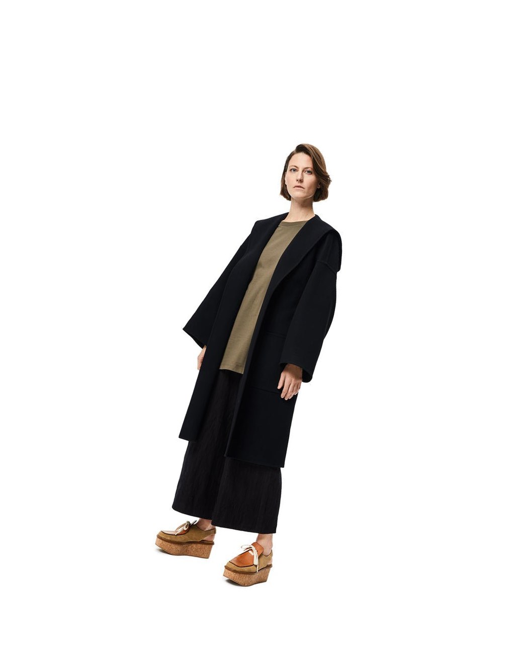 Loewe Encapuchado belted coat in wool and cashmere Negros | HLMQG-8043