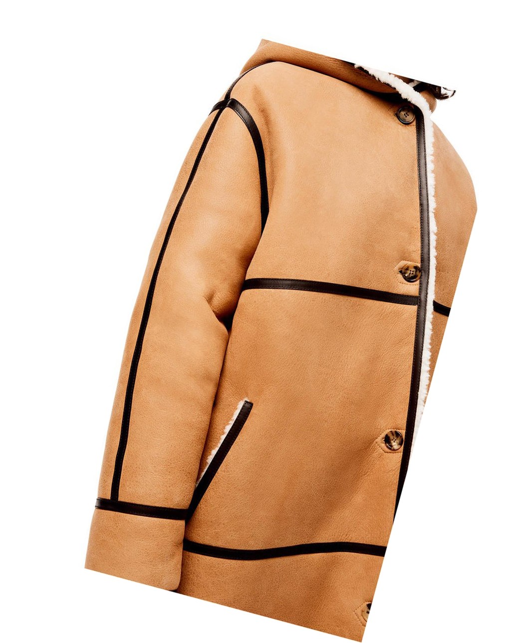 Loewe Encapuchado coat in shearling Beige Marrom Oscuro | XYHBZ-5310