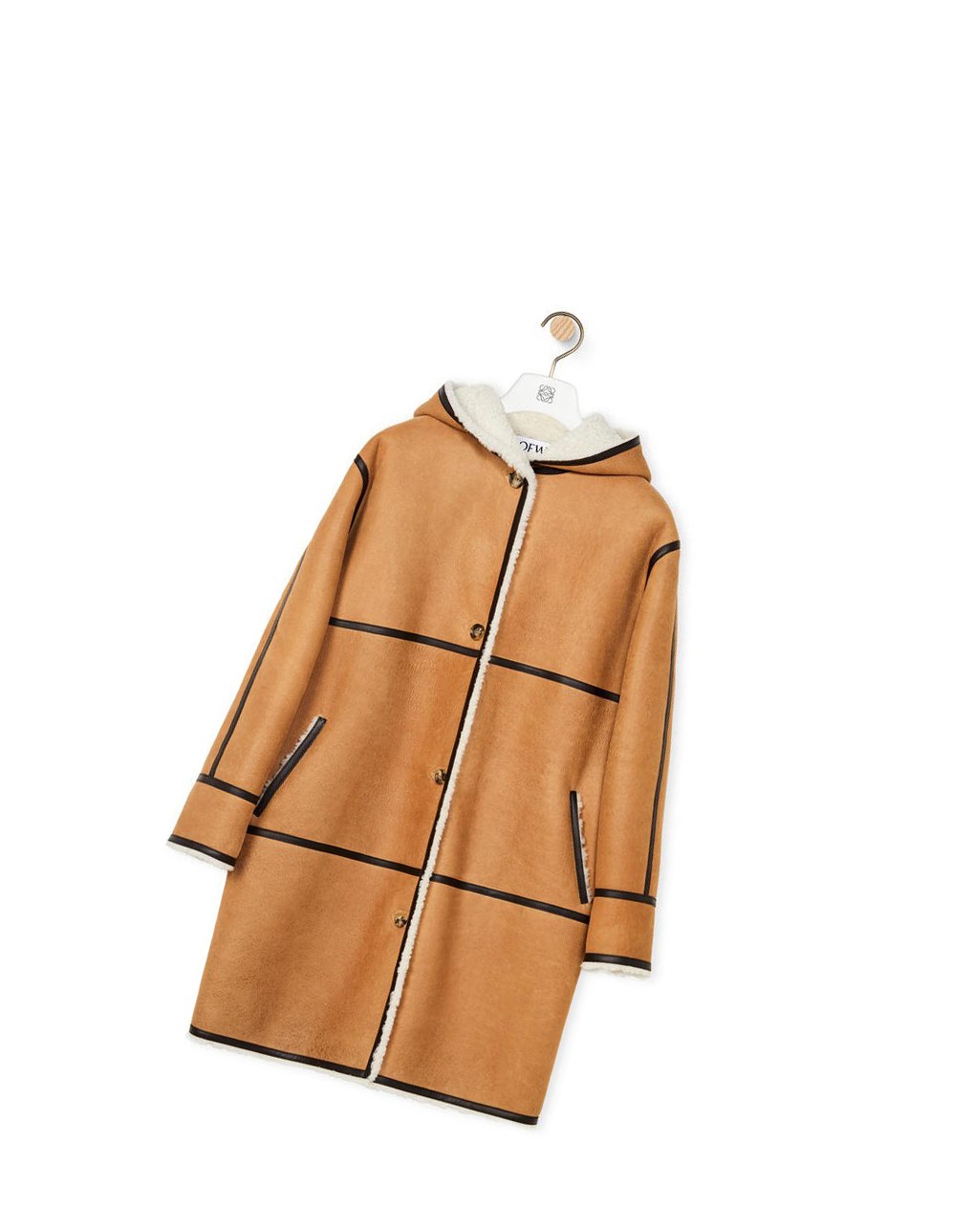 Loewe Encapuchado coat in shearling Beige Marrom Oscuro | XYHBZ-5310