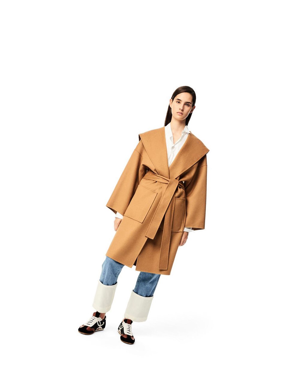 Loewe Encapuchado coat in wool and cashemere Camel | LRABM-1563