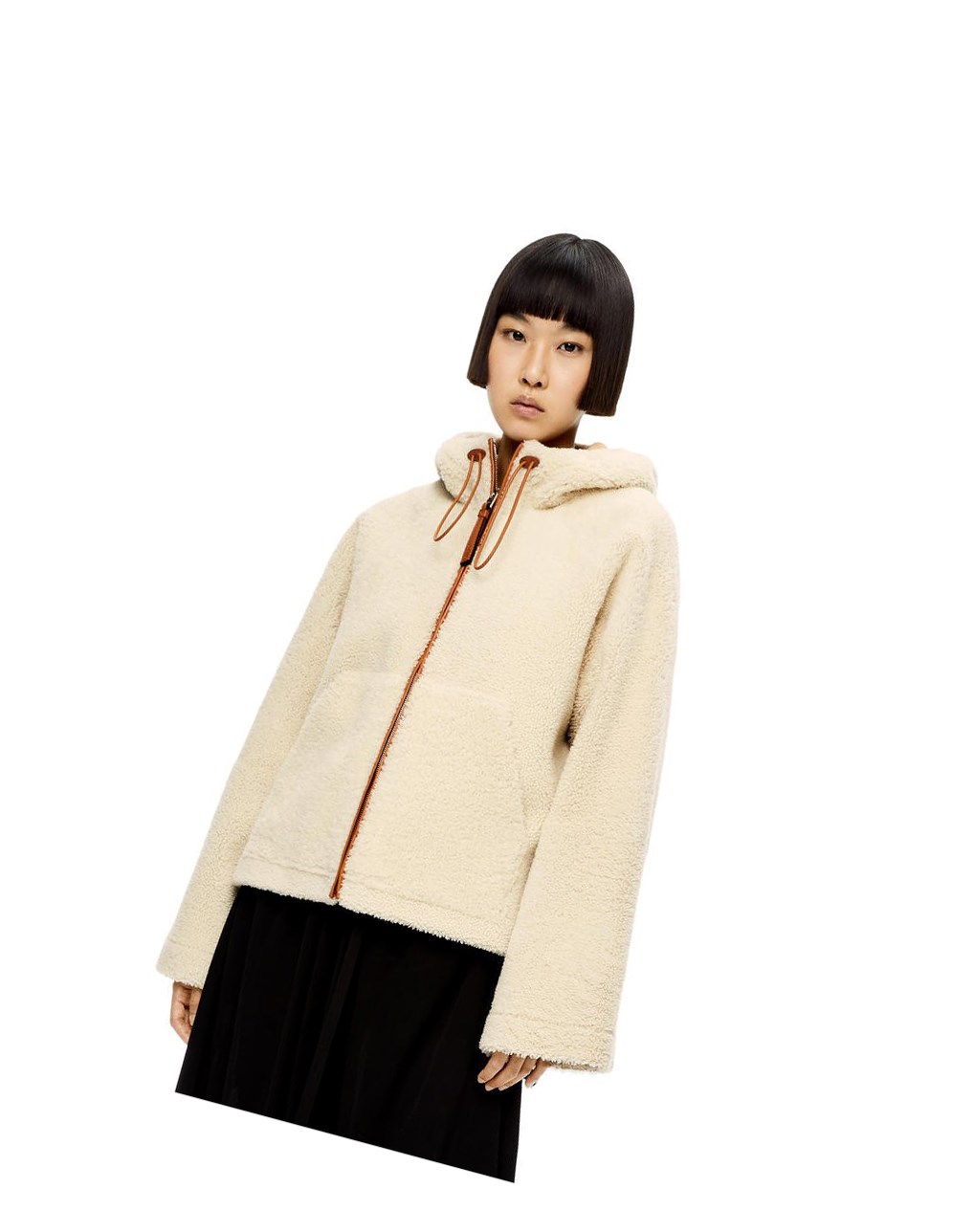Loewe Encapuchado zip jacket in shearling Blancos | FREOT-4216