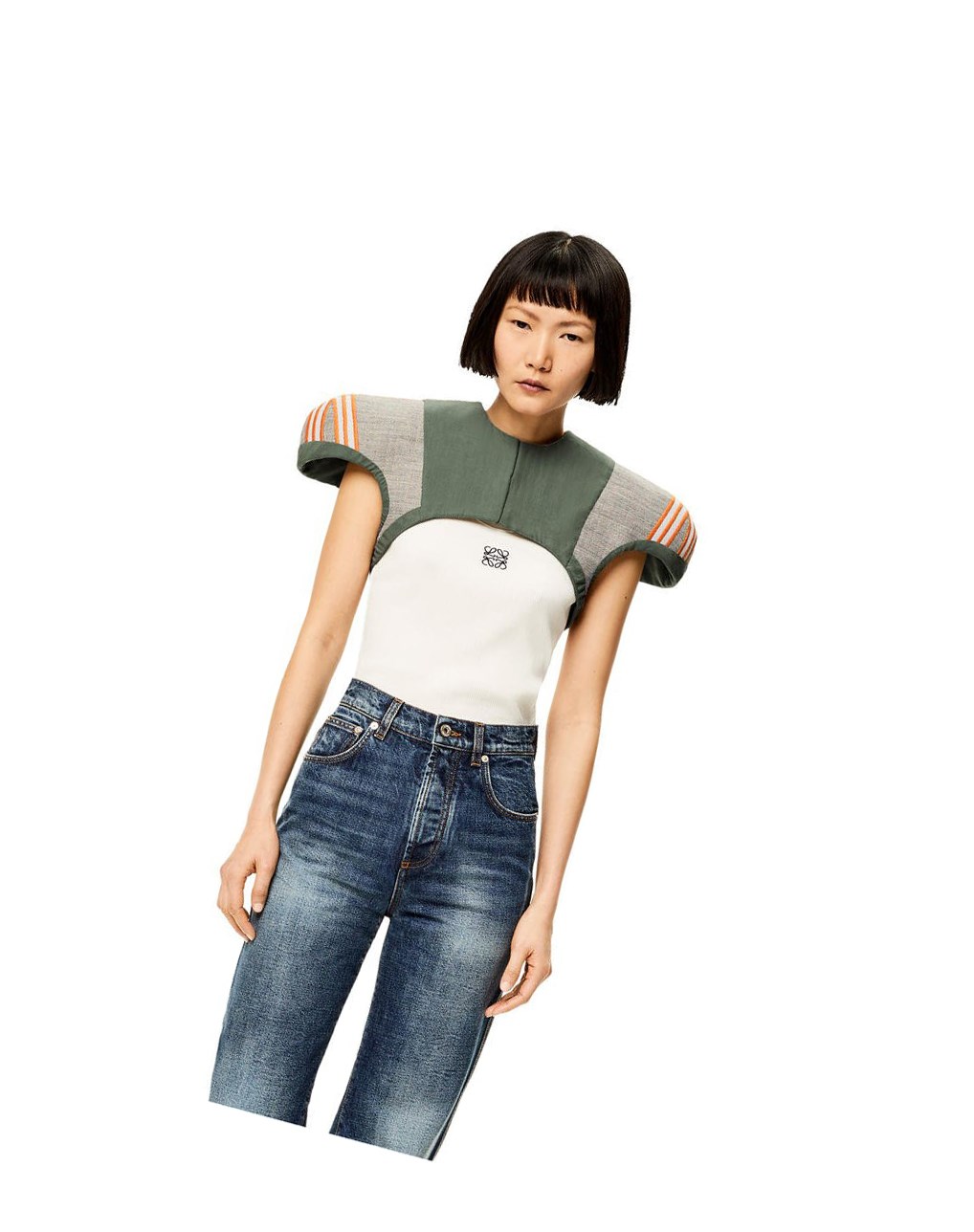 Loewe Epaulette top in cotton, wool and silk Kaki Verdes | IYNMX-0547