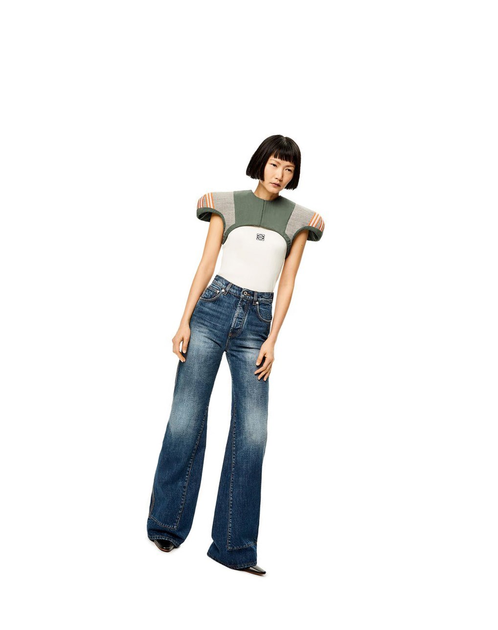 Loewe Epaulette top in cotton, wool and silk Kaki Verdes | IYNMX-0547