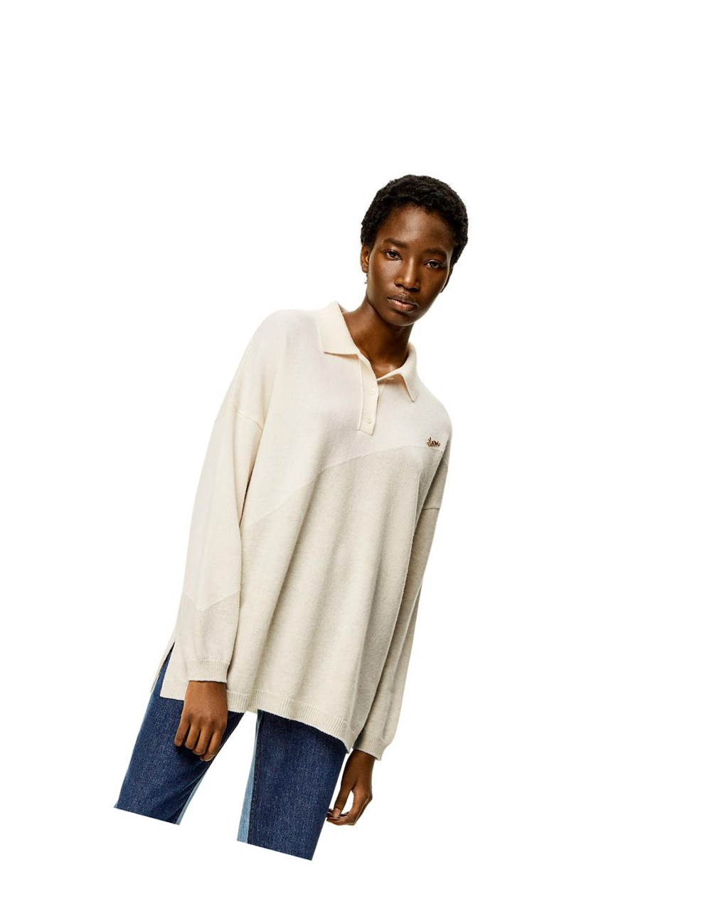 Loewe Estampados polo collar sweater in wool Blancos Grises | IZMOS-8024