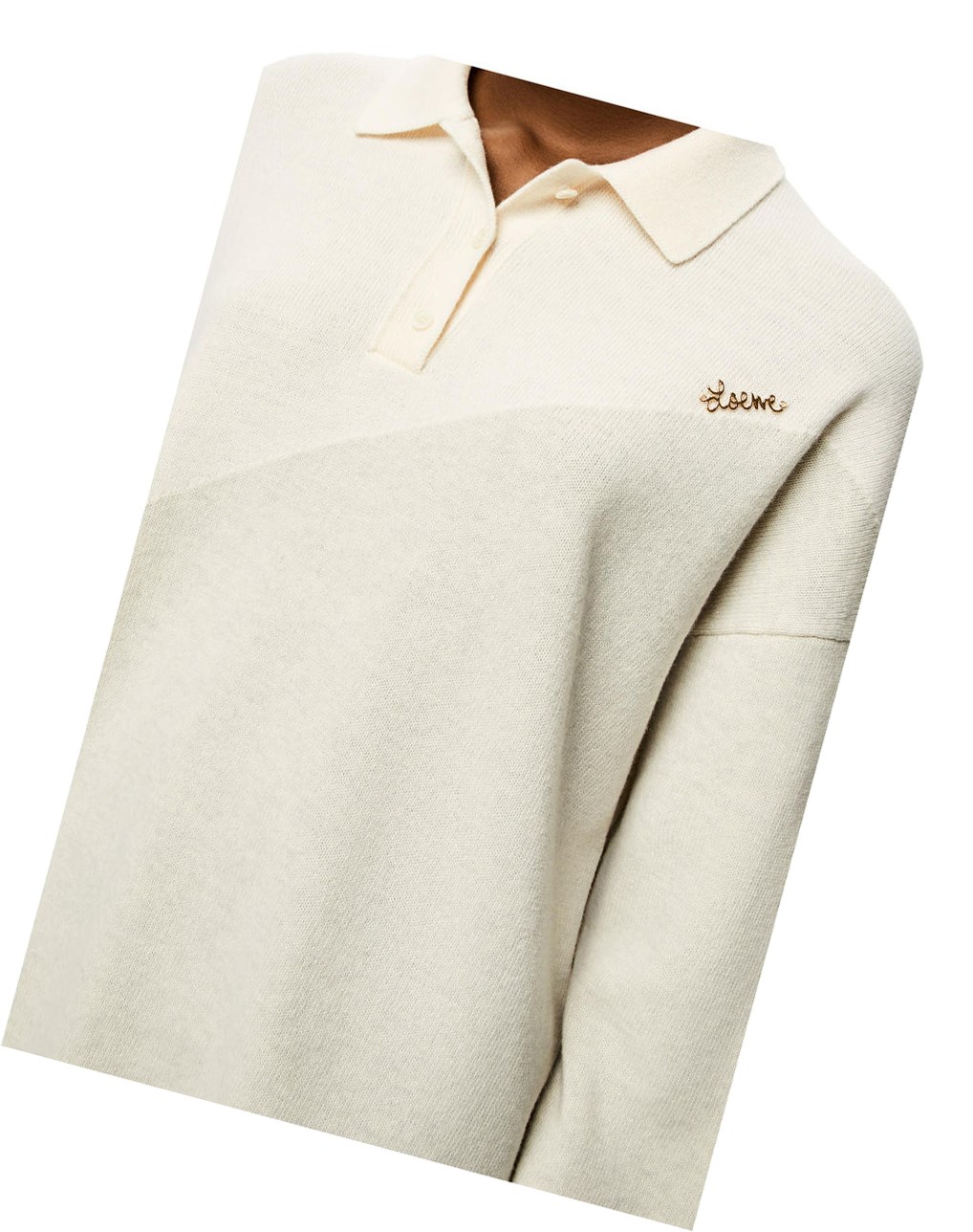 Loewe Estampados polo collar sweater in wool Blancos Grises | IZMOS-8024