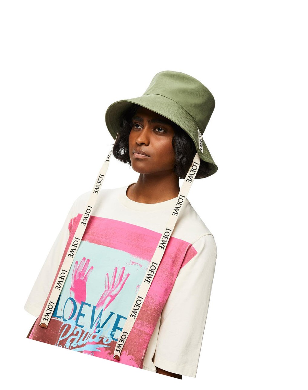 Loewe Fisherman hat in canvas and calfskin Verdes | SWOQR-0487