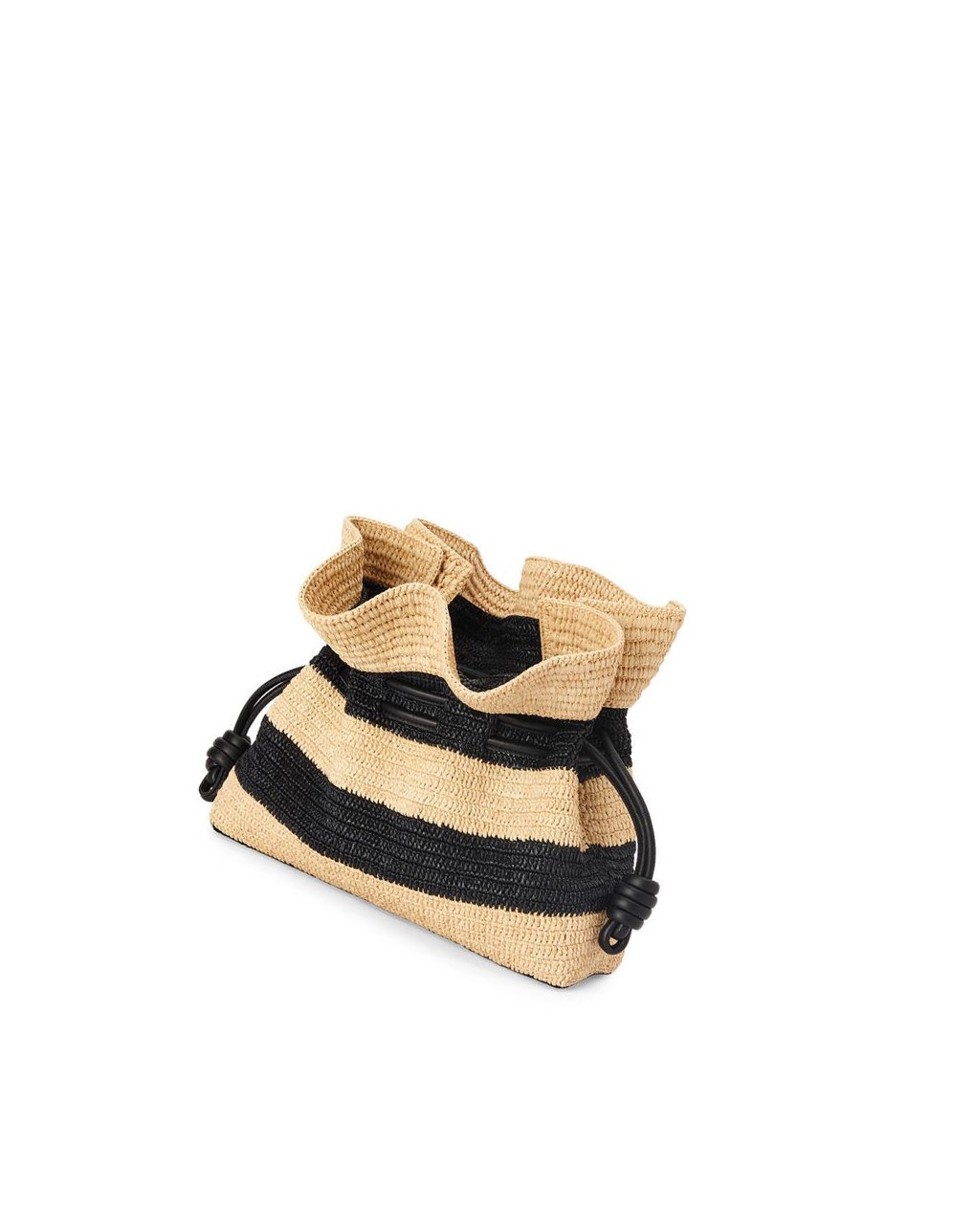 Loewe Flamenco Clutch in striped raffia and calfskin Negros | YEHAJ-4052